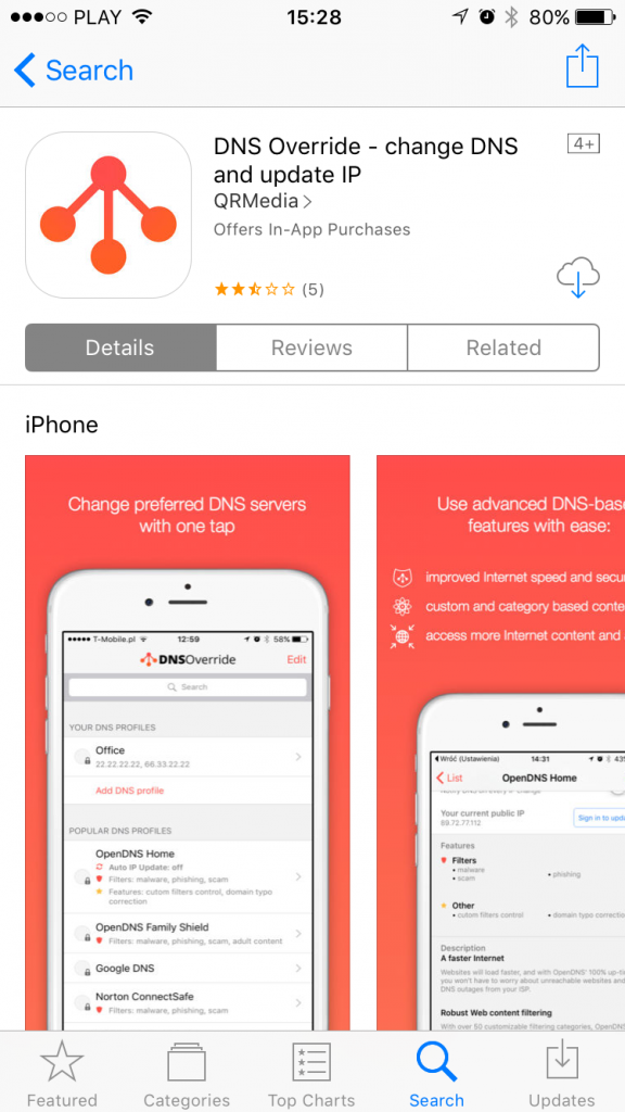 DNS Override App Store listing