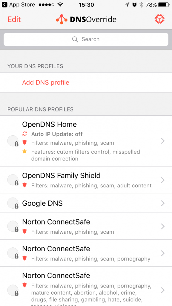 List of DNS profiles