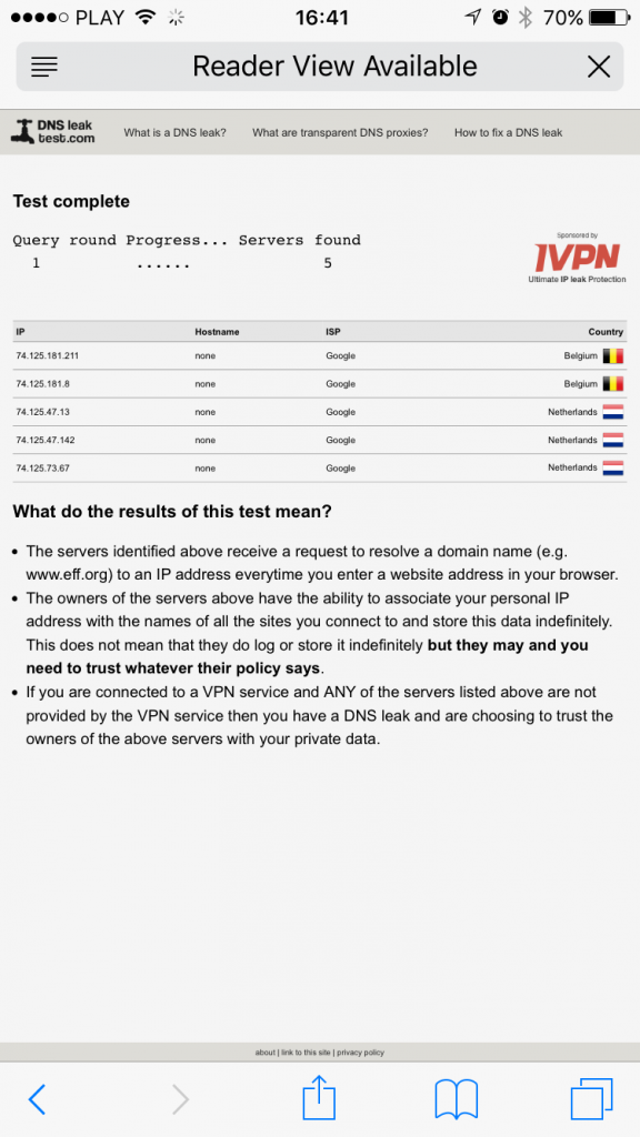 DNS Leak Test - Google DNS